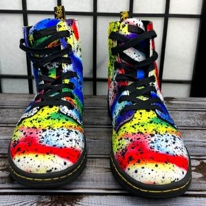 NWOT Dr. Martens Hackney Rainbow Unique Paint Splatter Canvas Boots 6